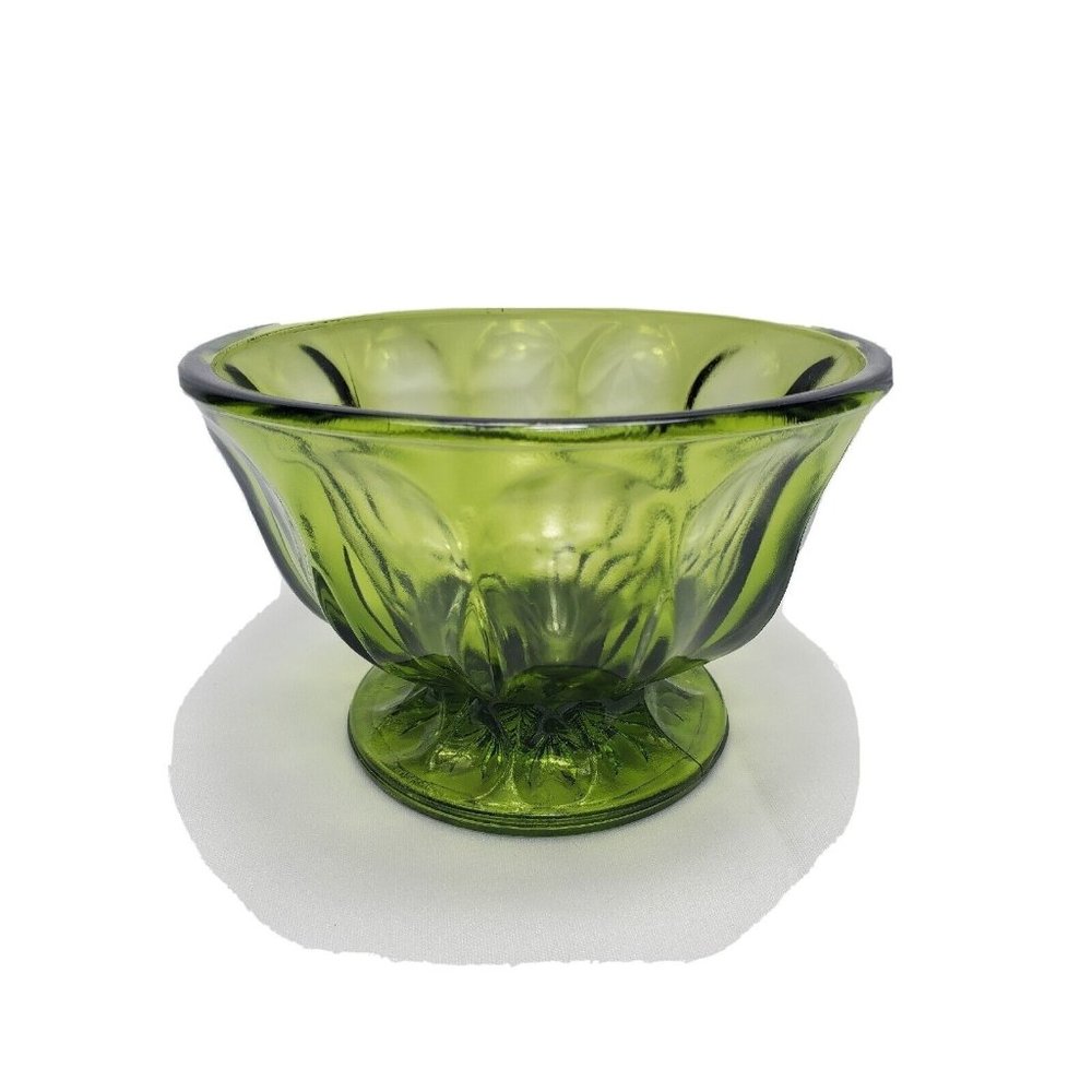 Vintage MCM Anchor Hocking Avocado Green Glass Pedestal Footed Bowl Candy Dish